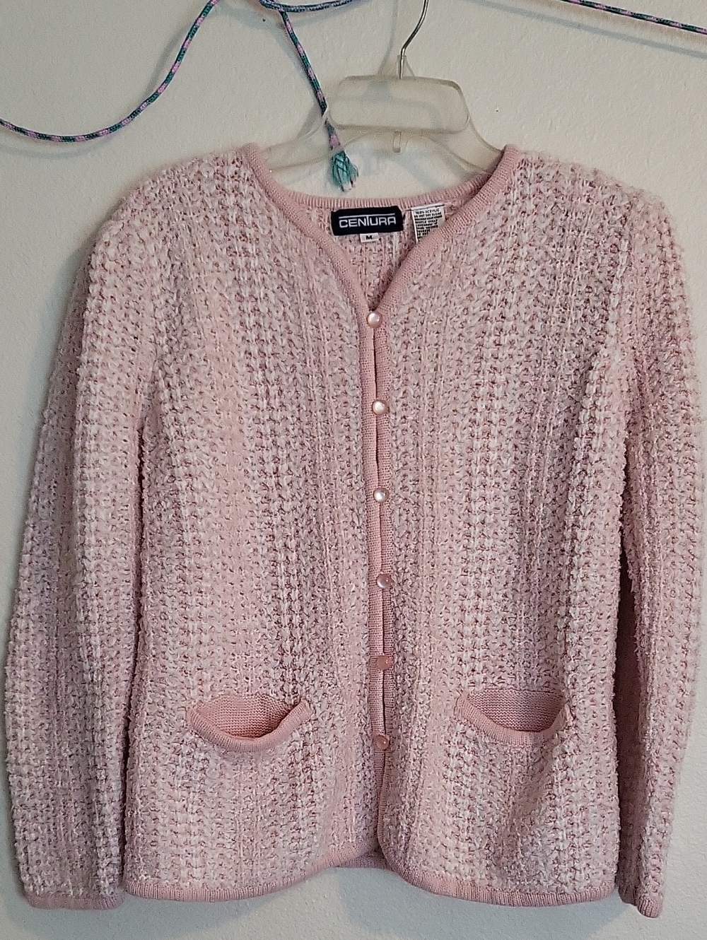 Women's Light Pink Textured Knit Cardigan